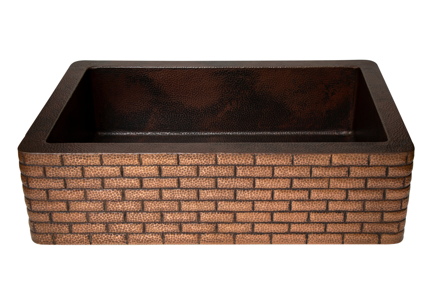 33" Farmhouse Single Well Bricks Design Straight Apron Hammered Copper Kitchen Sink
