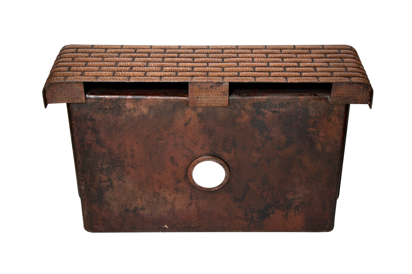 33" Farmhouse Single Well Bricks Design Straight Apron Hammered Copper Kitchen Sink